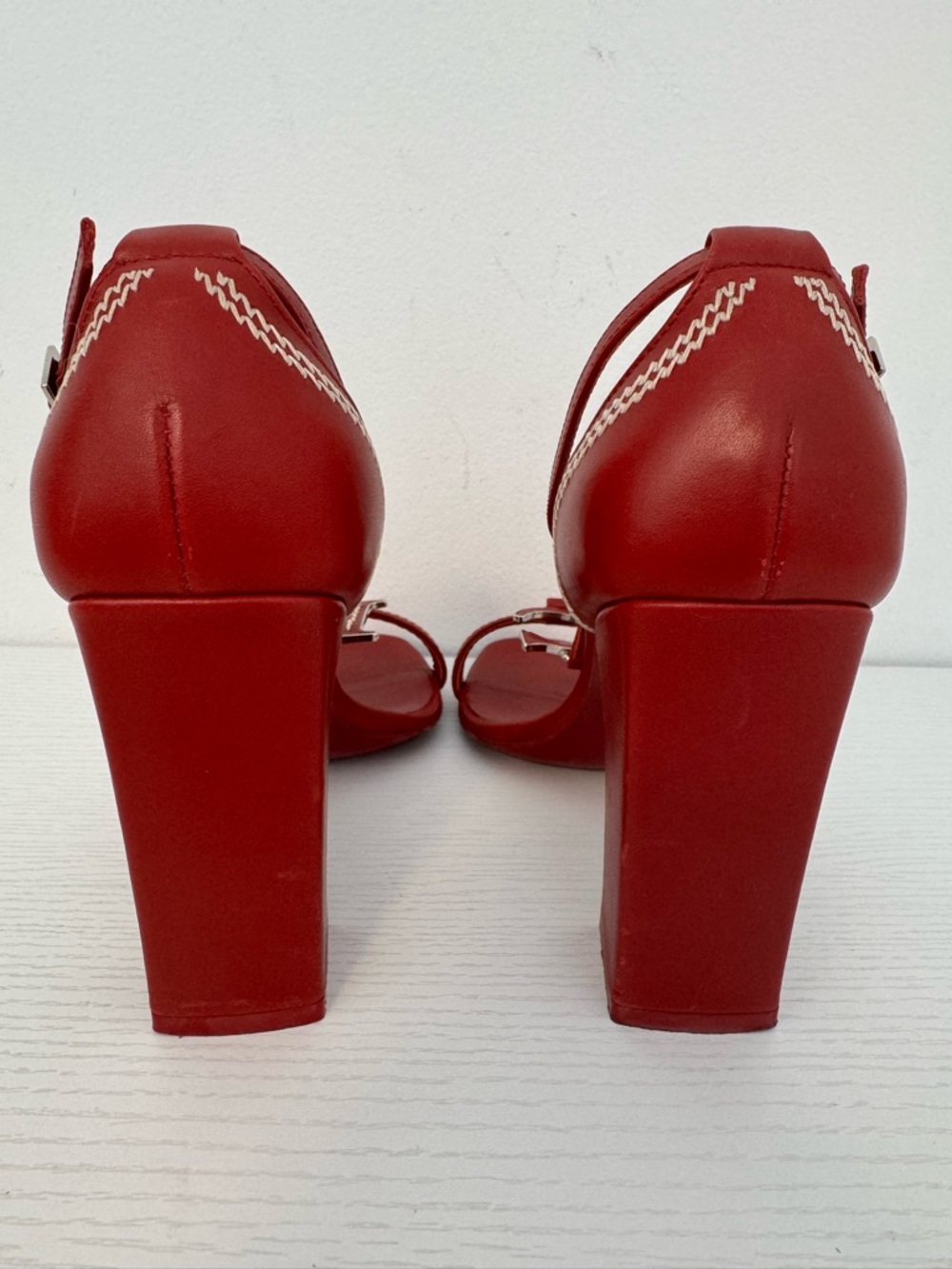Dior Galliano 2005 Red Leather Charm Embroidered Block Heel Sandals EU 36.5 Y2K - Picture 3 of 7